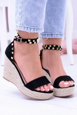 Damskie Boto Damskie Czarne Sandały Na Koturnie Espadryle Coco