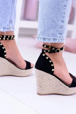 Damskie Boto Damskie Czarne Sandały Na Koturnie Espadryle Coco