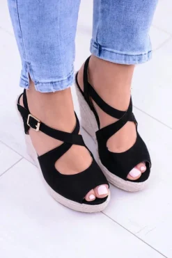 New Boto Damskie Czarne Sandały Na Koturnie Espadryle Elonore