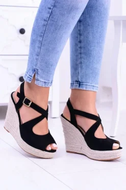 New Boto Damskie Czarne Sandały Na Koturnie Espadryle Elonore