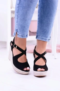 New Boto Damskie Czarne Sandały Na Koturnie Espadryle Elonore