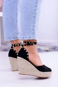 Discount Boto Damskie Czarne Sandały Na Koturnie Espadryle Aude