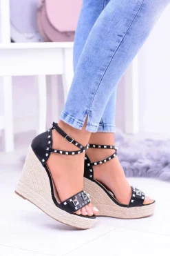 Boto Sandały Na Koturnie*Damskie Czarne Sandały Ćwieki Dżety Espadryle Mariko