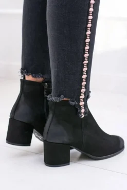 Damskie Boto Damskie Czarne Skórzane Botki Na Słupku Nicole