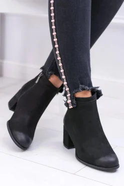 Damskie Boto Damskie Czarne Skórzane Botki Na Słupku Nicole