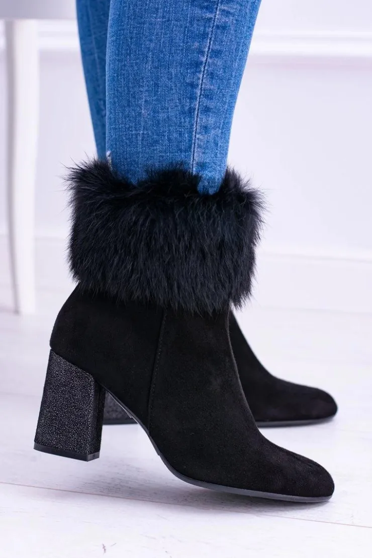 Damskie Laura Messi Damskie Czarne Zamszowe Botki Z Futrem 1689