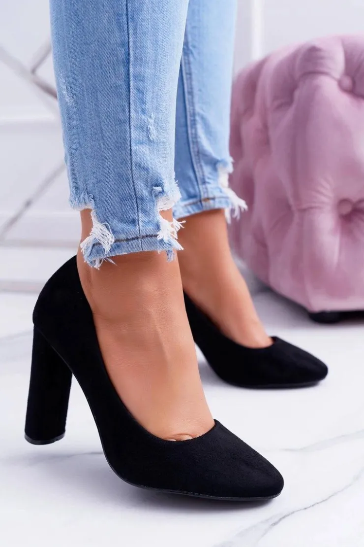 Damskie Boto Damskie Czółenka Na Słupku Zamszowe Czarne Verdi