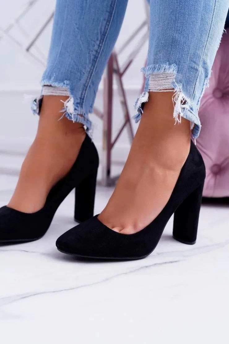 Damskie Boto Damskie Czółenka Na Słupku Zamszowe Czarne Verdi