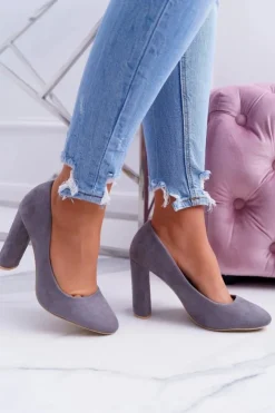 Boto Czółenka Zamszowe|Czółenka Na Słupku*Damskie Czółenka Na Słupku Zamszowe Szare Verdi