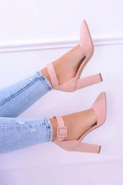 Boto Damskie Czółenka Na Słupku Zamszowe Różowe Harinta