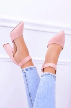 Boto Damskie Czółenka Na Słupku Zamszowe Różowe Harinta