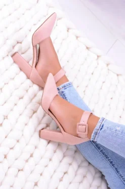 Boto Damskie Czółenka Na Słupku Zamszowe Różowe Harinta