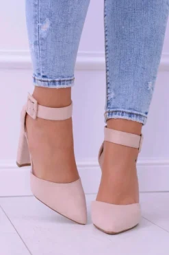 Damskie Boto Damskie Czółenka Na Słupku Zamszowe Beżowe Harinta