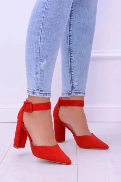 Damskie Boto Damskie Czółenka Na Słupku Zamszowe Czerwone Harinta