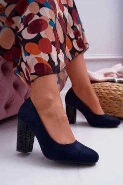 Buty Sergio Leone Czółenka Zamszowe|Czółenka Na Słupku*Damskie Czółenka Sergio Leone PB200 Zamszowe Granatowe Selva