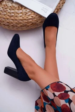 Buty Sergio Leone Czółenka Zamszowe|Czółenka Na Słupku*Damskie Czółenka Sergio Leone PB200 Zamszowe Granatowe Selva