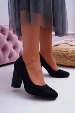 Buty Sergio Leone Czółenka Na Słupku|Czółenka Zamszowe*Damskie Czółenka Sergio Leone PB200 Zamszowe Czarne Selva