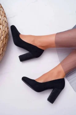 Buty Sergio Leone Czółenka Na Słupku|Czółenka Zamszowe*Damskie Czółenka Sergio Leone PB200 Zamszowe Czarne Selva