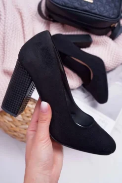 Buty Sergio Leone Czółenka Na Słupku|Czółenka Zamszowe*Damskie Czółenka Sergio Leone PB200 Zamszowe Czarne Selva