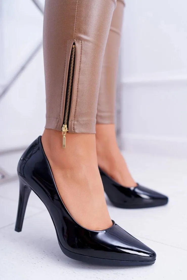 Damskie Buty Sergio Leone Damskie Czółenka Szpilki Sergio Leone Czarne Lakierowane Misawu