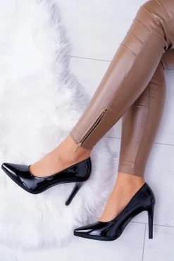 Damskie Buty Sergio Leone Damskie Czółenka Szpilki Sergio Leone Czarne Lakierowane Misawu