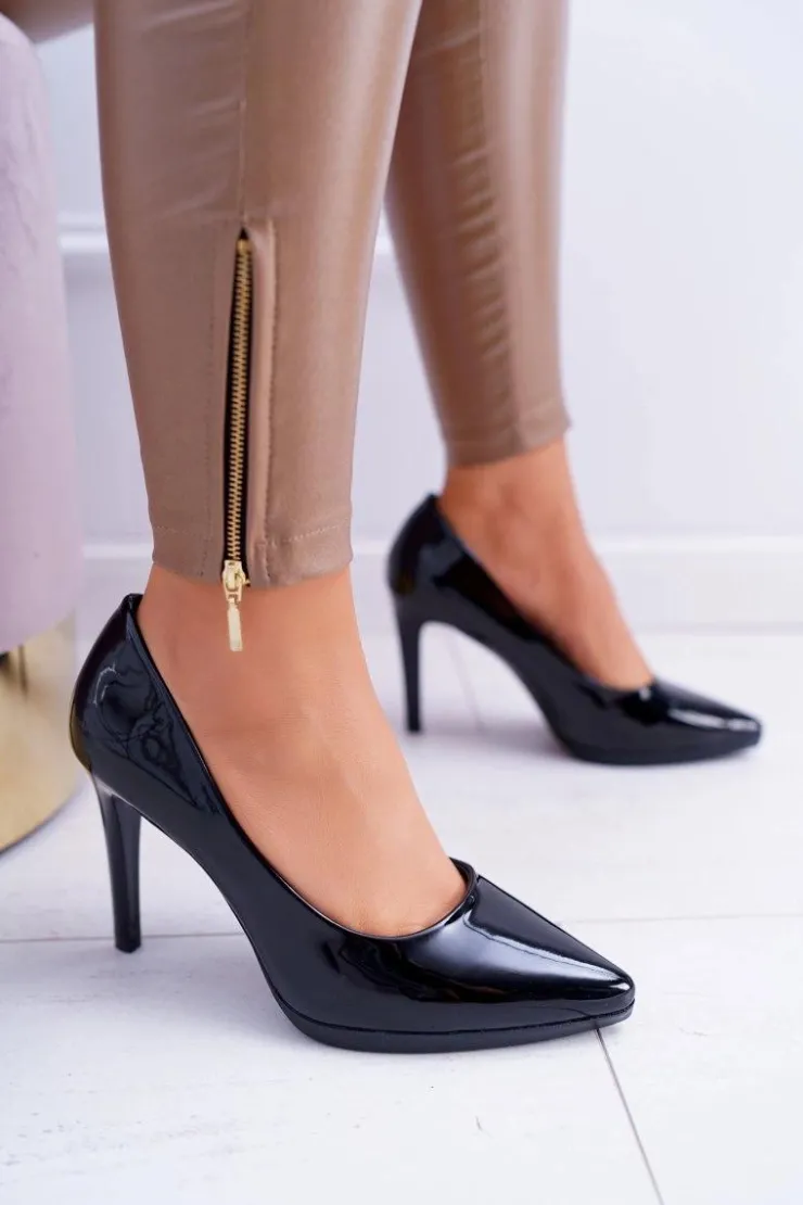 Damskie Buty Sergio Leone Damskie Czółenka Szpilki Sergio Leone Czarne Lakierowane Misawu