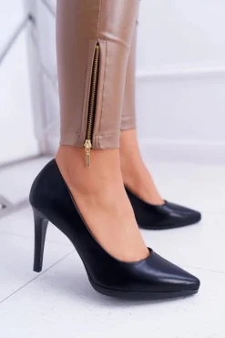 Buty Sergio Leone Czółenka Zamszowe*Damskie Czółenka Szpilki Sergio Leone Czarne Matowe Misawu