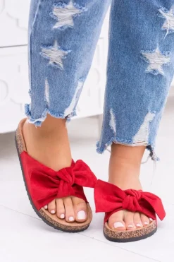 Boto Klapki Korkowe|Klapki Damskie Klasyczne*Damskie Czerwone Klapki Na Korku Kokarda Dominica