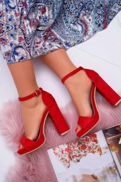 Boto Sandały Na Obcasie*Damskie Czerwone Sandały Na Słupku Platforma Debora