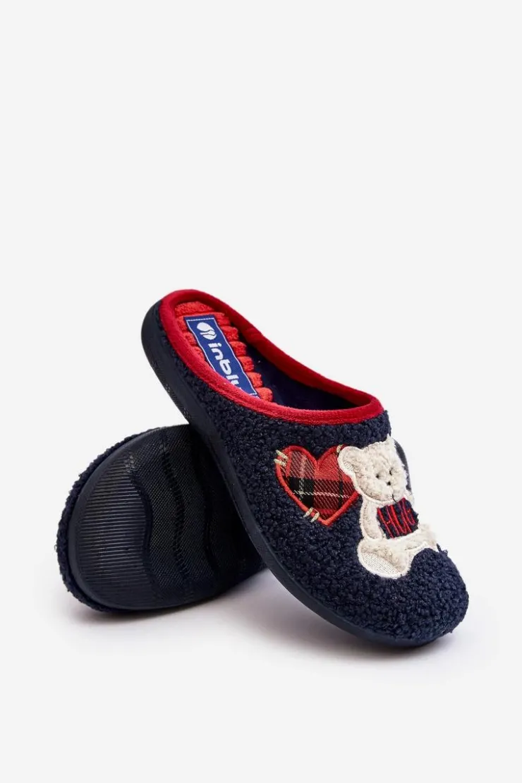 INBLU Kapcie Klasyczne|Klapki Damskie Klasyczne*Damskie Domowe Klapki Kapcie Z Misiem EC000095 Granatowe