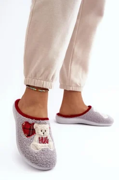 Damskie INBLU Damskie Domowe Klapki Kapcie Z Misiem EC000095 Szare