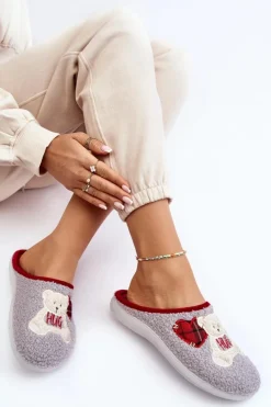 Damskie INBLU Damskie Domowe Klapki Kapcie Z Misiem EC000095 Szare