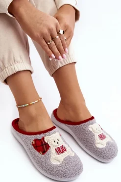 Damskie INBLU Damskie Domowe Klapki Kapcie Z Misiem EC000095 Szare