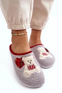 Damskie INBLU Damskie Domowe Klapki Kapcie Z Misiem EC000095 Szare