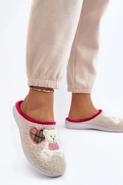 Sale INBLU Damskie Domowe Klapki Kapcie Z Misiem EC000095 Beżowe