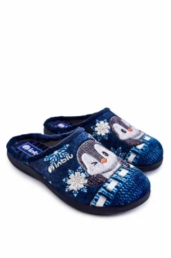 INBLU Kapcie Klasyczne|Klapki Damskie Klasyczne*Damskie Domowe Klapki Papcie Pingwiny EC-81-004 Granatowe