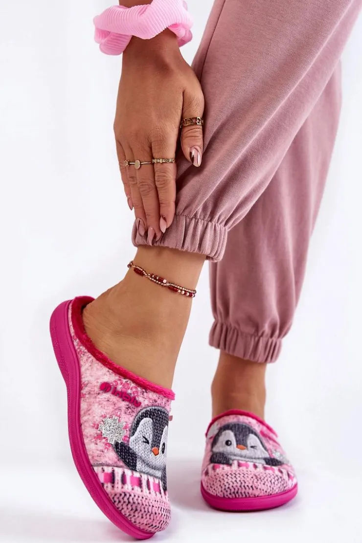 Damskie INBLU Damskie Domowe Klapki Papcie Pingwiny EC-81-023 Różowe