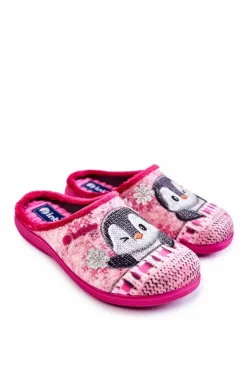 Damskie INBLU Damskie Domowe Klapki Papcie Pingwiny EC-81-023 Różowe