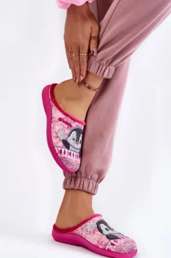 Damskie INBLU Damskie Domowe Klapki Papcie Pingwiny EC-81-023 Różowe