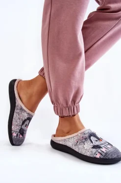 Online INBLU Damskie Domowe Klapki Papcie Pingwiny EC-81-025 Szare