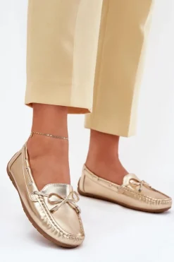Damskie Boto Damskie Eko Skórzane Mokasyny Złote Si Passione
