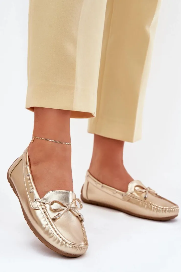 Damskie Boto Damskie Eko Skórzane Mokasyny Złote Si Passione