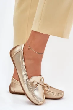 Damskie Boto Damskie Eko Skórzane Mokasyny Złote Si Passione