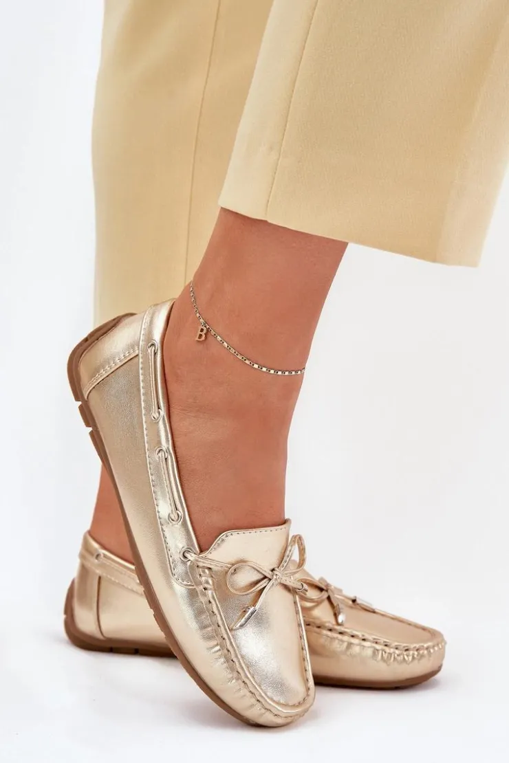 Damskie Boto Damskie Eko Skórzane Mokasyny Złote Si Passione