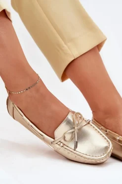 Damskie Boto Damskie Eko Skórzane Mokasyny Złote Si Passione