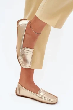 Boto Loafersy Damskie|Mokasyny Damskie Zamszowe*Damskie Eko Skórzane Mokasyny Złote Lenvie Złoty