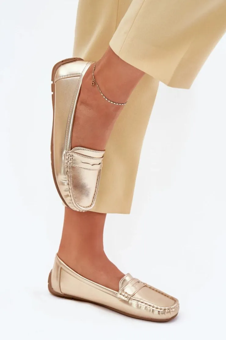 Boto Loafersy Damskie|Mokasyny Damskie Zamszowe*Damskie Eko Skórzane Mokasyny Złote Lenvie Złoty