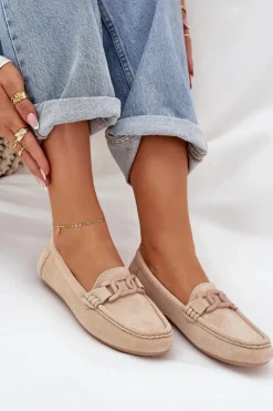 Evento Loafersy Damskie|Mokasyny Damskie Zamszowe*Damskie Eko Zamszowe Mokasyny Z Ozdobą Beżowe Seathra