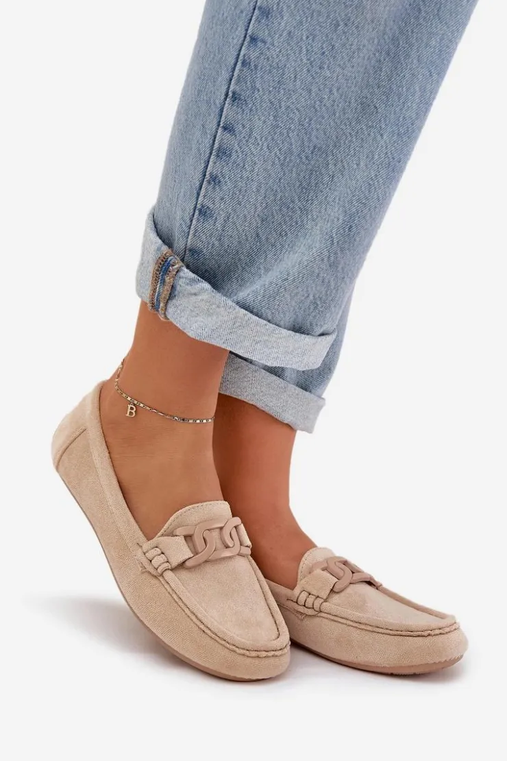 Evento Loafersy Damskie|Mokasyny Damskie Zamszowe*Damskie Eko Zamszowe Mokasyny Z Ozdobą Beżowe Seathra