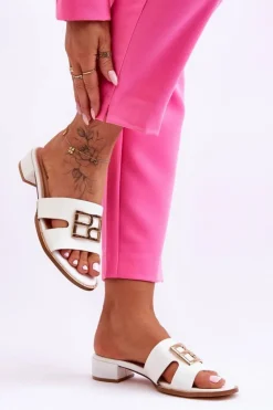 Damskie Boto Damskie Eleganckie Klapki Z Ozdobą Białe Atlantis